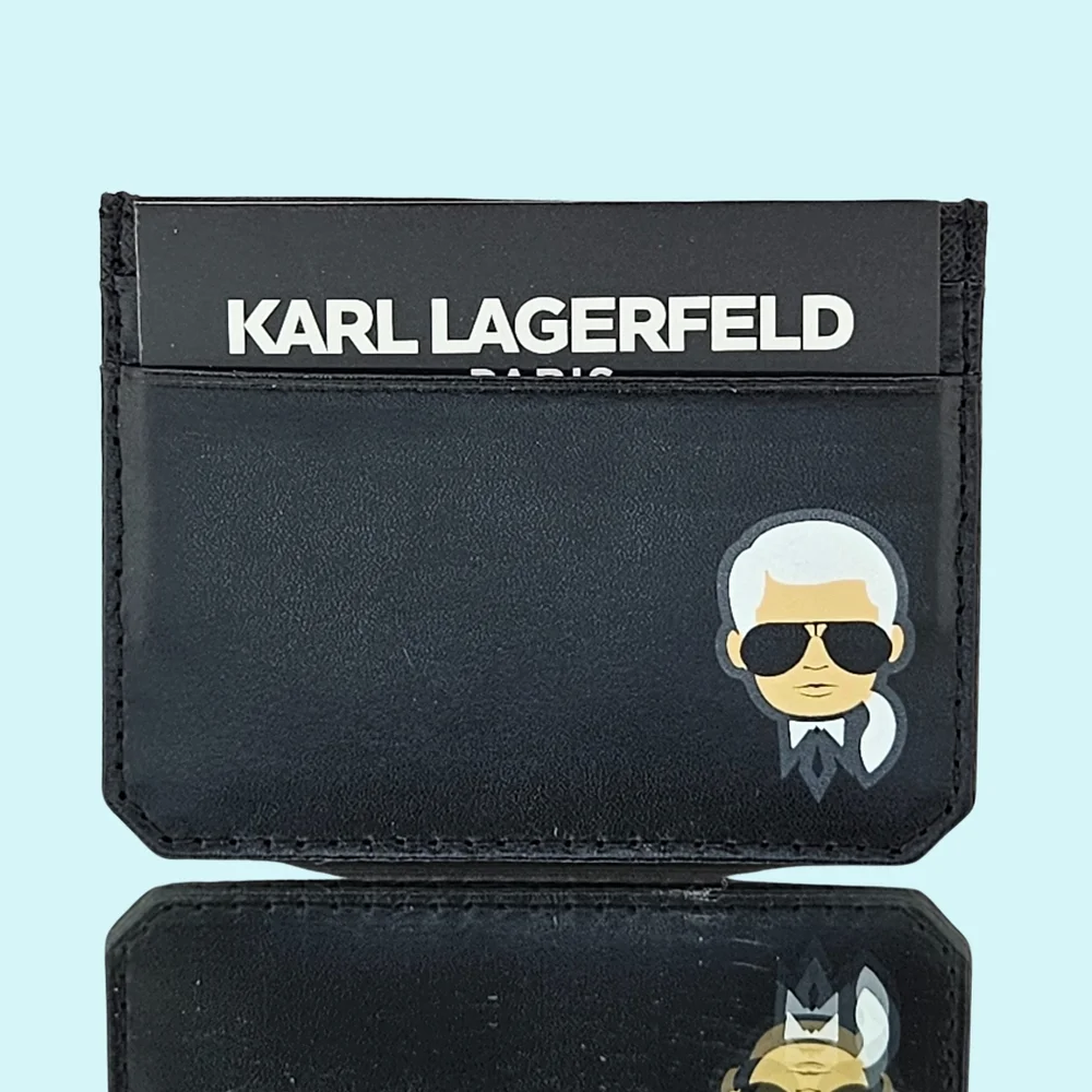 Karl Lagerfeld Paris Card Case Black Karl Head Leather Travel Made in Italy Gift